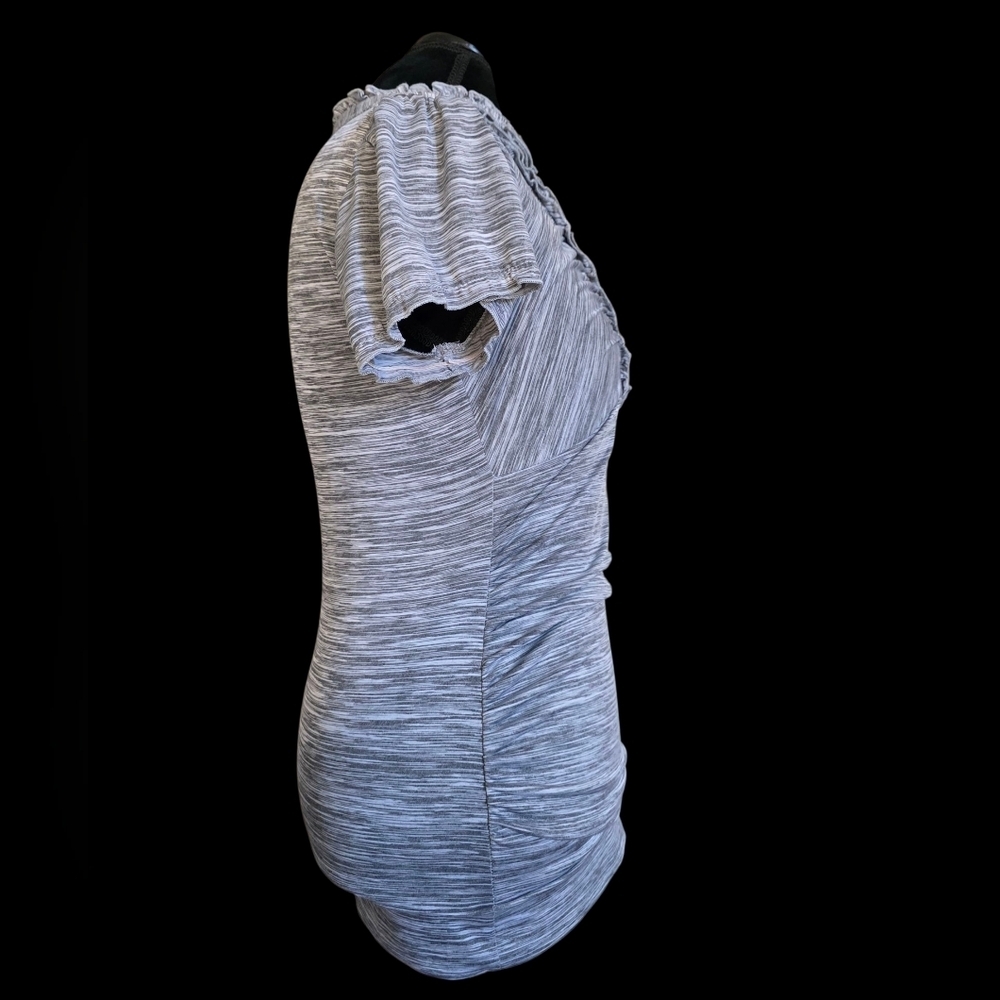 Gray Ruffled V-Neck Women's Top - Picture 4 of 5